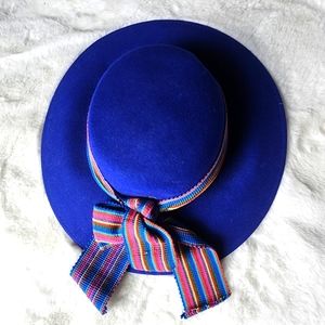 Vintage wool hat women's blue brimmed